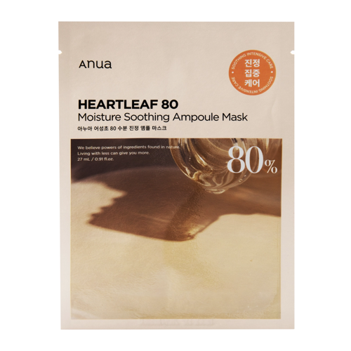 Anua - Heartleaf 80 Moisture Soothing Ampoule Mask - Kojąca Maska w Płachcie do Twarzy z 80% Ekstraktem z Pstrolistki - 1szt/27ml